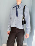 Lily Shirt - Striped Shirt with ribbon bow on neck.