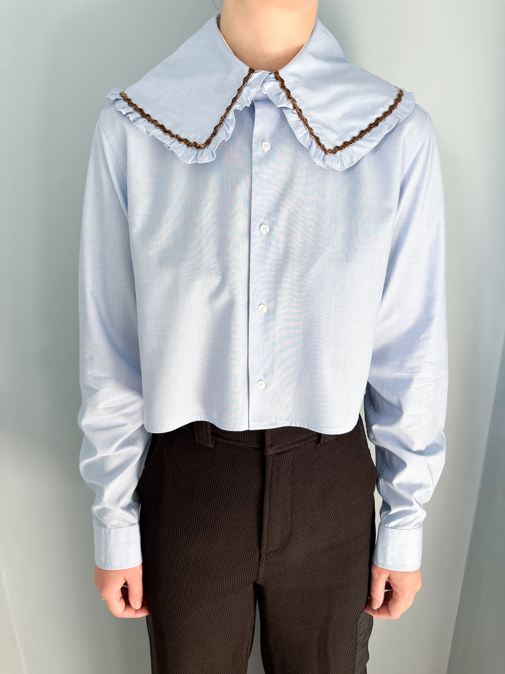 Lily Shirt - Blue with Brown Trim