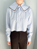 Lily Shirt - Blue with Brown Trim