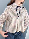 Lily Shirt - Cream check with velvet trim